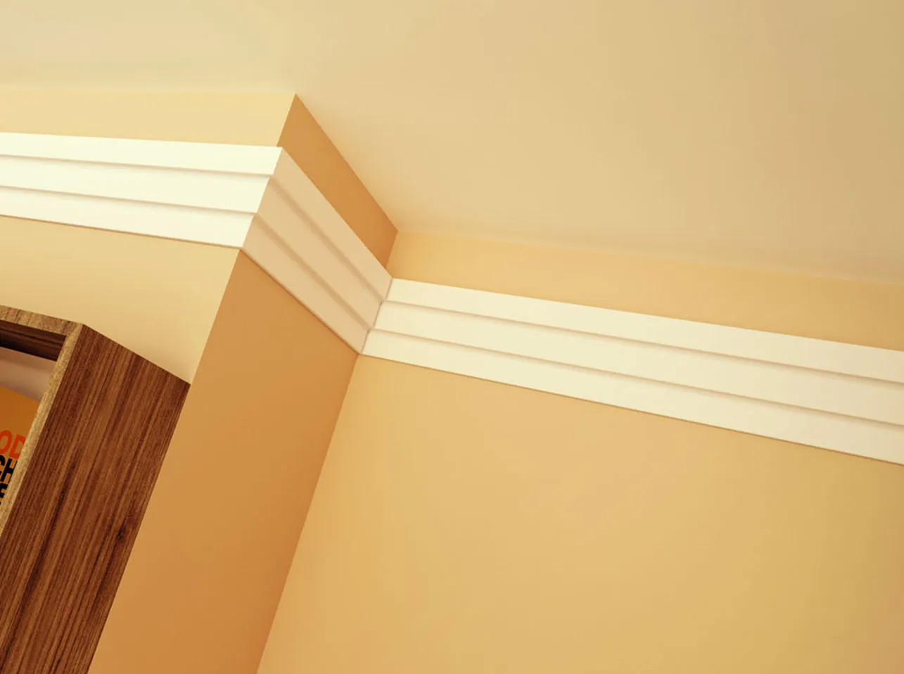 Profile model UPSOLU UP233 of Coving in moisture-resistant polystyrene, applied with adhesive, for Ceiling or Wall.