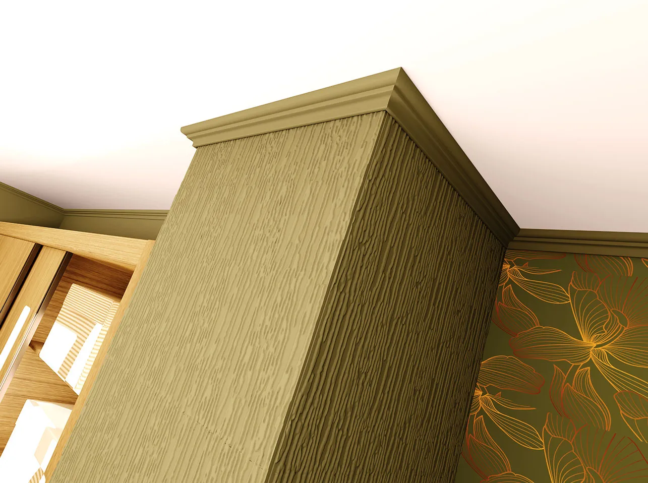 Ceiling or wall molding UP26 in moisture-resistant polystyrene, applied with glue.